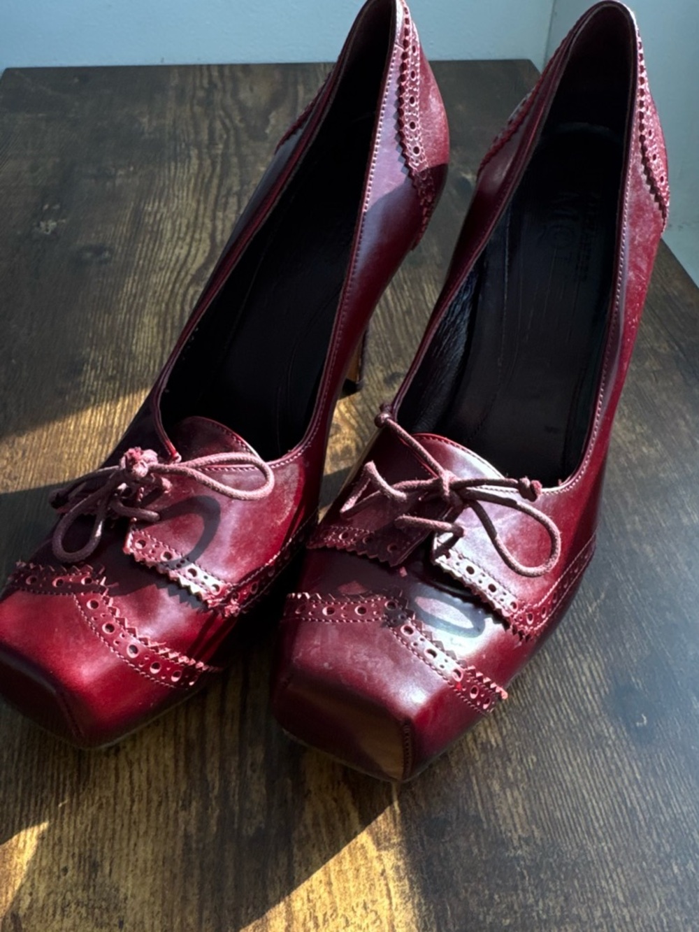 Authentic Alexander MCQueen Burgundy Lace-Up Handcrafted Leather Heels